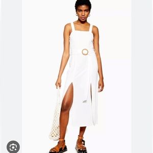 Topshop White Ribbed Belted Slit Maxi Dress